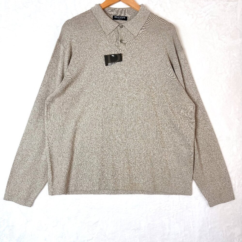NEW BRANDINI Le Collezioni Preppy Tight Knit Pullover Polo Sweater Mens XXL